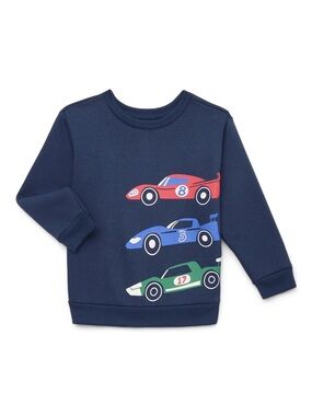 Toddler Boys Navy Blue Race Car Graphic Sweatshirt Long Sleeve Top